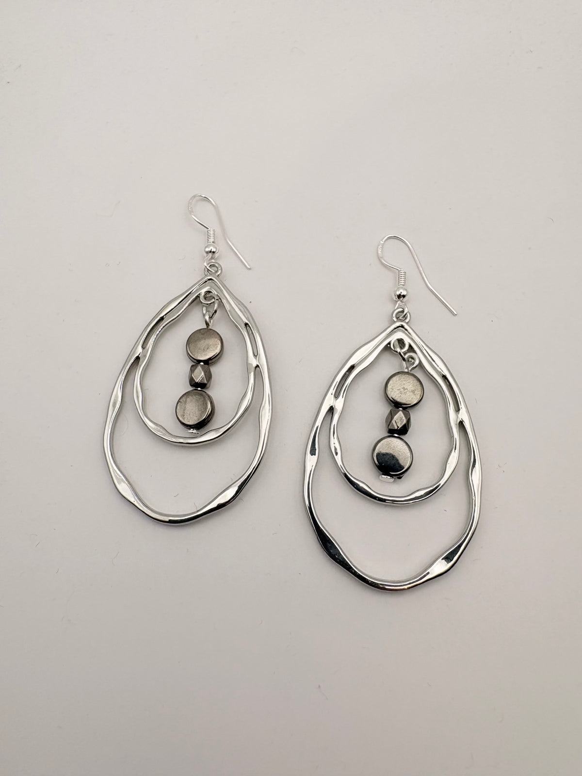 Silver Teardrop Earrings With Silver Beads