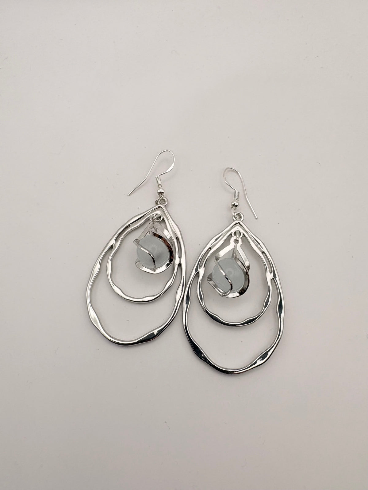 Silver Teardrop With Wrapped Bead Earrings