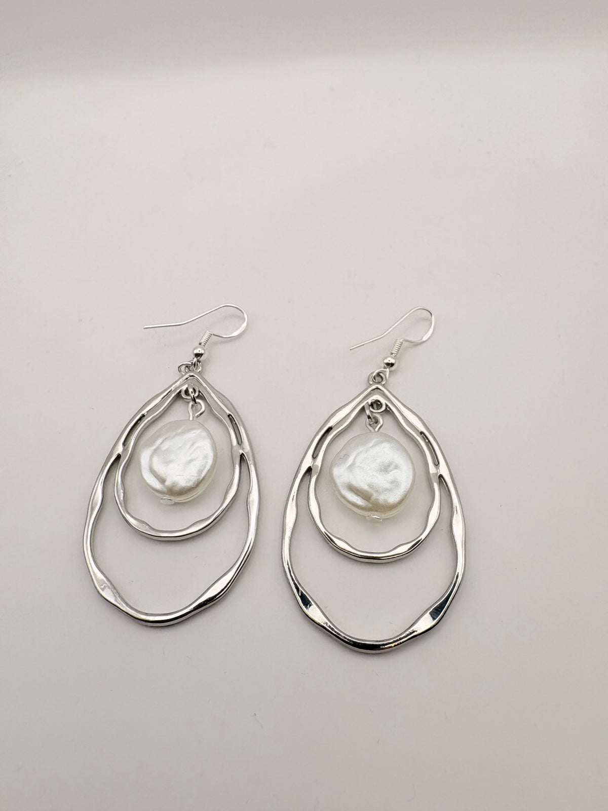 Tear Drop With Pearl Style Pendant Earrings